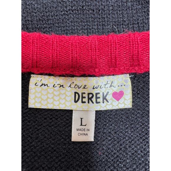 Ugly Christmas Sweater Sz L Black Red Green Ho Ho Ho I’m In Love With Derek - Picture 4 of 9